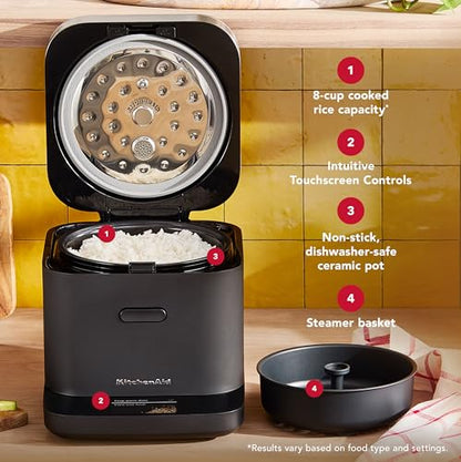 KitchenAid Compact 8 Cup Grain and Rice Cooker, Integrated Scale, KGC2154BM