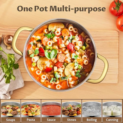 BEZIA 6 Quart Stainless Steel Stock Pot, 0-Coating Healthy Soup Pot for Small Families, Tri-ply Even Heat for Daily Cooking & Side Dishes, Compatible with All Stovetops