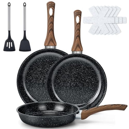 Colourcoco Frying Pans Skillet - 9 Pieces Nonstick Frying Pan Set Includes 3 Sizes (8"/ 10"/ 12"), PFOA Free, Induction & Oven Safe, Easy to Clean for Home Daily Cooking