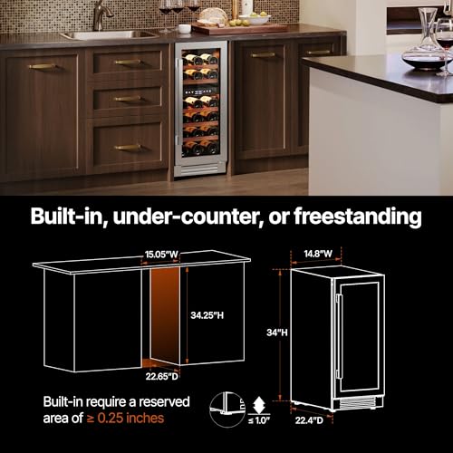 Ca'Lefort 15 Inch Wine Fridge, 28-Bottle Dual Zone Wine Cooler Refrigerator