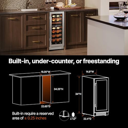 Ca'Lefort 15 Inch Wine Fridge, 28-Bottle Dual Zone Wine Cooler Refrigerator