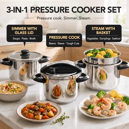 MICHELANGELO 6.3QT/6L Stainless Steel Stovetop Pressure Cooker Set
