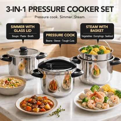 MICHELANGELO 6.3QT/6L Stainless Steel Stovetop Pressure Cooker Set