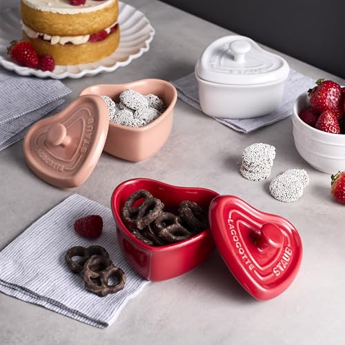 Staub Ceramic 3-pc Mini Heart Cocotte Set - Cherry, Pink, White