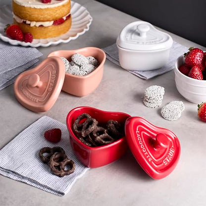 Staub Ceramic 3-pc Mini Heart Cocotte Set - Cherry, Pink, White