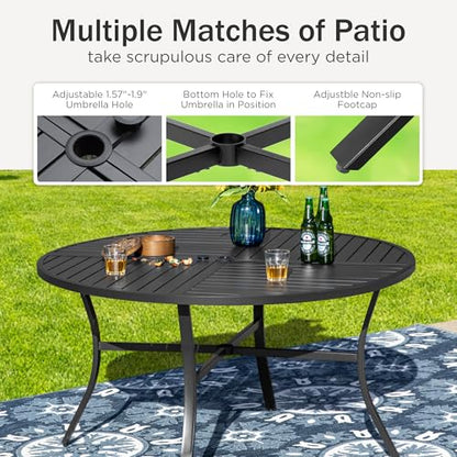PHI VILLA 5 Piece Outdoor Patio Dining Set with 4 Padded Swivel Dining Chairs & 1 Large Round Dining Table, All Weather Blue Chair and Metal Table for Deck Lawn Garden