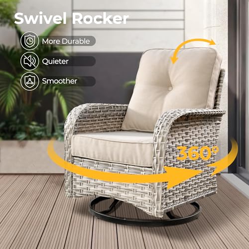 HOOOWOOO Outdoor Sectional Patio Furniture Set with Fire Pit Table,13 Pieces Wicker Conversation Sets L Shaped Couch,Extra Deep Out Door Sofa Outside Furniture with Swivel Chairs Ottomans,Beige