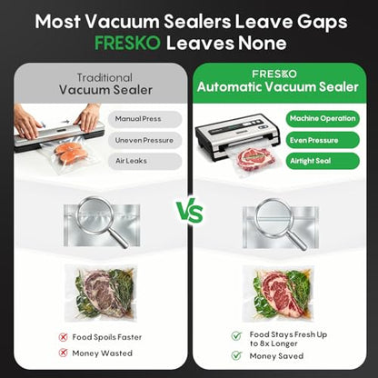 FRESKO Automatic Vacuum Sealer for Food, Hands-Free Operation Food Sealer, Continuous Seal 50 Bags in 20 Mins, Built-in Cutter & Roll Storage, Powerful Suction for Meal Prep & Bulk Food Storage