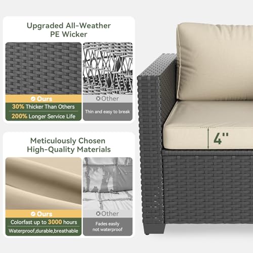 Aoxun 7 Piece Patio Furniture Set with Fire Pit Table, 9 Seats Outdoor Furniture Set with Wicker Ottomans, Rattan Outdoor Sectional Sofa with Thickened Cushion & Waterproof Cover Beige