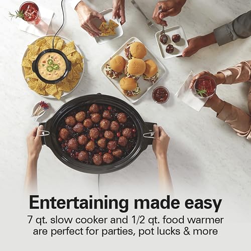 Hamilton Beach Programmable Stay or Go® Slow Cooker, 7 Quart Capacity, Includes 20 oz. Party Dipper Food Warmer, Silver, R33477 (Renewed)