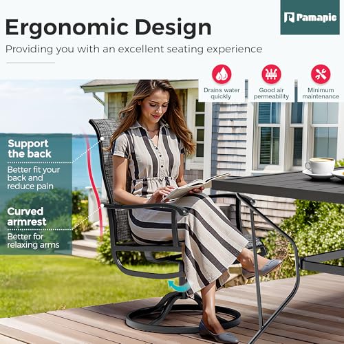 PATIOPIA 7-Piece Outdoor Dining Set, Patio Furniture Set with Textilene Swivel Chairs, Outdoor Table & 6 Chairs for Garden, Backyard, Poolside, Deck, Charcoal