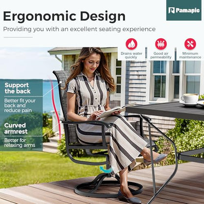 PATIOPIA 5-Piece Outdoor Dining Set, All Weather Patio Table and Chairs Set with Umbrella Hole for 4, Outdoor Table and 4 Textilene Swivel Chairs for Backyard, Poolside, Deck, Grey