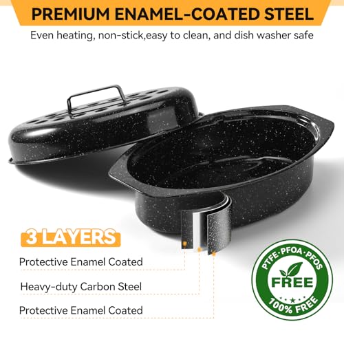 13” Roasting Pan, Turkey Roasting Pan, Small Oval Roaster Pan With Lid For 7 Lb Turkey, Chicken, Lamb, Beef, Vegetables, Casserole, Bread