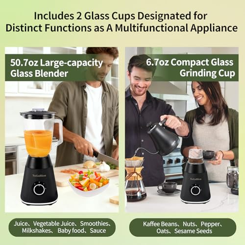 TuGoBlen Countertop Blender 51oz Glass Blending Jar,6.7oz Glass Grinding Cup,for Smoothies, Milkshakes,Baby food,Jam,Crushed Ice, Spices,Nuts,Coffee Beans,Works Well at Home,Office,Party and Festival