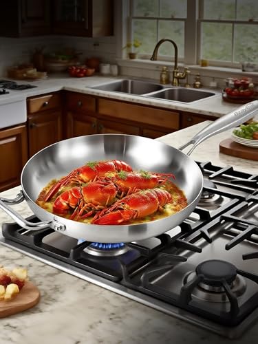 Bzayeat 13-Inch Tri-Ply Stainless Steel Frying Pan with Lid & Detachable Handle - Induction Compatible Skillet, Oven & Dishwasher Safe, Ideal for Frying, Sautéing & Simmering