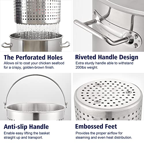 ARC 32QT Stainless Steel Stock pot 6-Piece For Seafood Boil Pot with Basket and Steamer Rack,Cookware for Crawfish Crab Shrimp Lobster Boiling Pot, Turkey Fryer Pot, Tamale Steamer Pot with Strainer