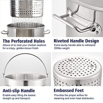 ARC 32QT Stainless Steel Stock pot 6-Piece For Seafood Boil Pot with Basket and Steamer Rack,Cookware for Crawfish Crab Shrimp Lobster Boiling Pot, Turkey Fryer Pot, Tamale Steamer Pot with Strainer