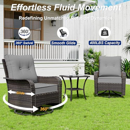 ASJMR 10 Pieces Patio Furniture Set with 2 Swivel Chairs Patio Furniture Outdoor Sectional Sofas with 55000 Gas Fire Pit Patio Conversation Set w/7 Cushions-Gary