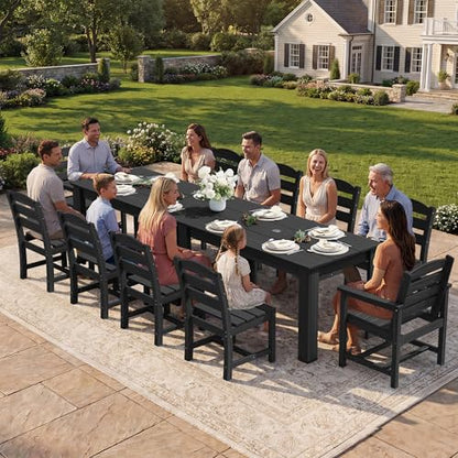 SERWALL Outdoor Dining Set for 10, w/ 2 Tables & 10 Chairs, Black