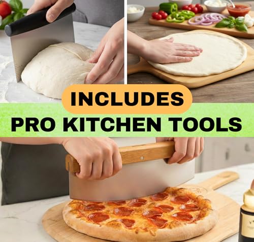 Large Pizza Stone for Oven and Grill 20 Inch - Cordierite Pizza Stones with Wooden Pizza Peel, Dough Tool & Pizza Cutter Set -Makes Crispy Homemade Pizza & Bread - 20" x 13.5" Baking Stone