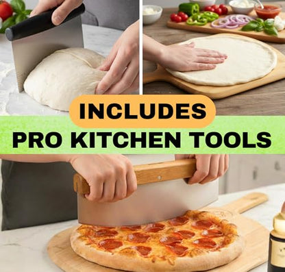 Large Pizza Stone for Oven and Grill 20 Inch - Cordierite Pizza Stones with Wooden Pizza Peel, Dough Tool & Pizza Cutter Set -Makes Crispy Homemade Pizza & Bread - 20" x 13.5" Baking Stone