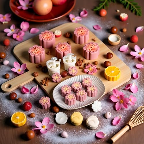 White Mold with 6 Petals 30g Mooncake Mould Hand Press Cookie Stamps, Cherry Blossom Flower Stamps, Mid-Autumn Festival Pastry Tool Pie Making, Cookie Stamps Baking Tools and Accessories