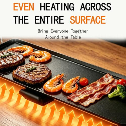 I-Keukenn 30-Inch Electric Griddle & Teppanyaki Grill, 1400W Large Non-Stick Surface, Intelligent Temperature Control, Easy to Clean. Indoor/Outdoor Use for Pancakes, BBQ, Camping & Gatherings