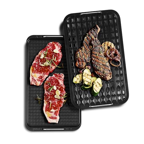 Indoor Smokeless Grill, Techwood 1500W Electric BBQ Grill with Temperature Control, Korean Grill Removable Non-Stick Grill & Griddle Plates, Tempered Glass Lid, Red