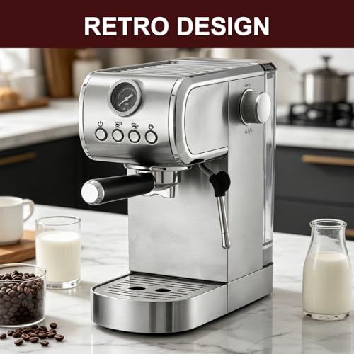 Milaroma Espresso machine 20 Bar, Espresso Maker with Powerful Steam Milk Frother, Stainless Steel Coffee Machine with Fast Heating System for Latte, Cappuccino