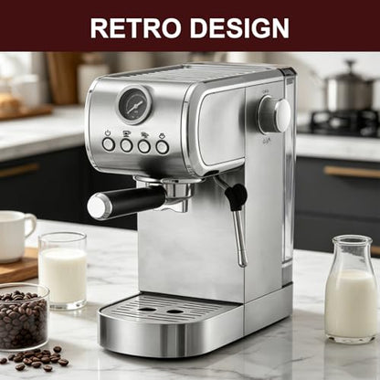 Milaroma Espresso machine 20 Bar, Espresso Maker with Powerful Steam Milk Frother, Stainless Steel Coffee Machine with Fast Heating System for Latte, Cappuccino