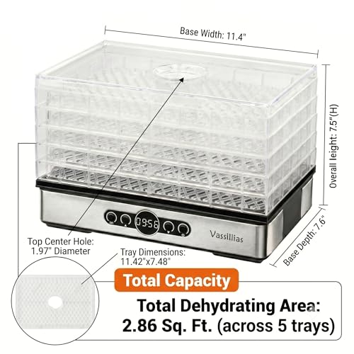 Food Dehydrator Dryer - Dehydrator for Healthy Food, Meat, Jerky, Fruit, Vegetable, Mushroom and Herb, 400W, 158°F, Mini Dryer with 5 BPA-Free Drying Racks and Slide Out Tray, White, Model 904