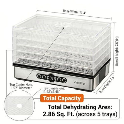 Food Dehydrator Dryer - Dehydrator for Healthy Food, Meat, Jerky, Fruit, Vegetable, Mushroom and Herb, 400W, 158°F, Mini Dryer with 5 BPA-Free Drying Racks and Slide Out Tray, White, Model 904