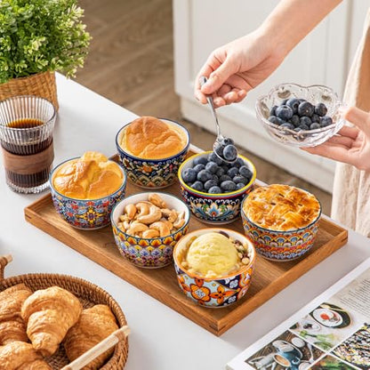vancasso 8 Oz Ramekins Oven Safe Set of 6, Bohemian Creme Brulee Ramekins, Colorful Souffle Dishes, Pudding Custard Cups for Baking, Small Ceramic Bowls for Snacks, Ice Cream