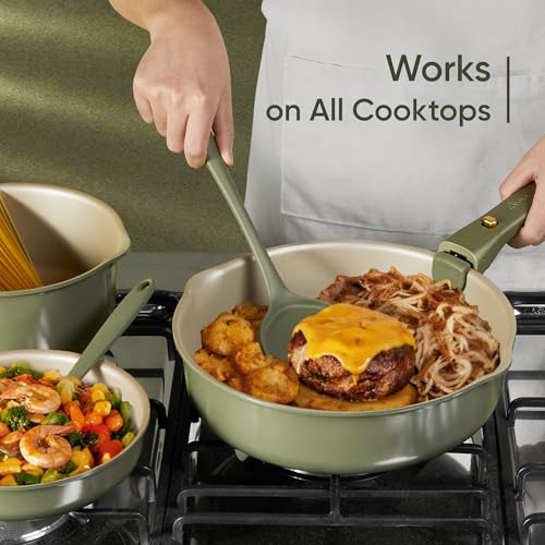 CAROTE 19 Pcs Pots and Pans Set, Nonstick Cookware Sets with Detachable Handle, Titanium Reinforced, Oven Safe, Cookware Non Stick Cooking Set w/Frying Pans & Saucepans Green(PFOS, PFOA Free)