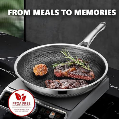 OATOFP Non Stick Frying Pans 12 inch, Hybrid Improved Version Frying Pans Nonstick with Lid,non stick Stainless Steel Skillets, Dishwasher and Oven-Safe Chef Pan, PFOA Free Cookware Improved Version