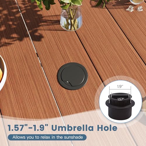 DIFY 11 Piece Outdoor Dining Set, 63" Walnut Round Metal Patio Table and Brown Textilene Stackable Chairs for 10, All Weather Patio Furniture Set with Umbrella Hole for Backyard Garden Deck