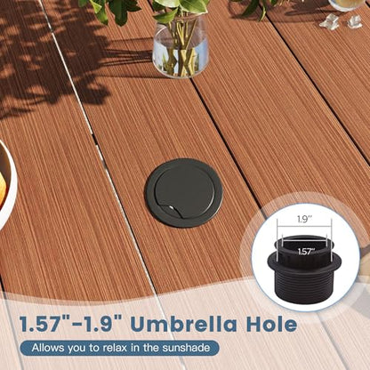 DIFY 11 Piece Outdoor Dining Set, 63" Walnut Round Metal Patio Table and Brown Textilene Stackable Chairs for 10, All Weather Patio Furniture Set with Umbrella Hole for Backyard Garden Deck