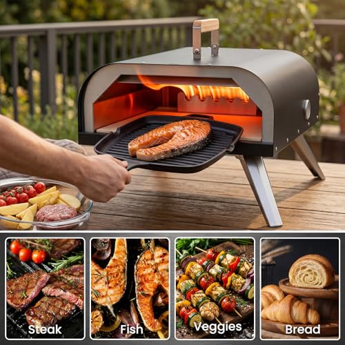 WOOCIT Pizza Oven Outdoor 12" Multi-Fuel – Wood Fire & Propane Pizza Oven (Burner Sold Separately), Outdoor Pizza Oven Reaches 720°F with Pizza Stone & Peel, Portable for Backyard, Camping, Tailgating