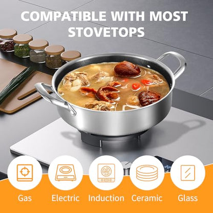 Toutrop Stainless Steel 7QT Saute Pan 14 Inch Deep Frying Pan with Lid Nonstick,Hybird Induction Cooking Pan,PFOA Free Cookware,Large Skillets