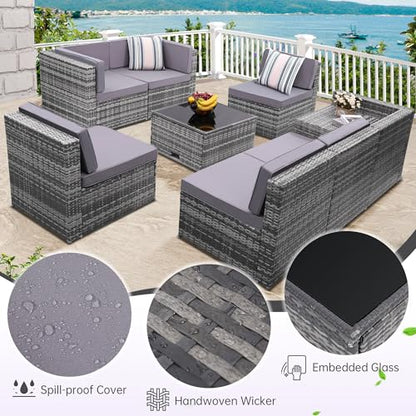 KROFEM 8 Piece Patio Furniture Set, Outdoor Modular Conversation Set