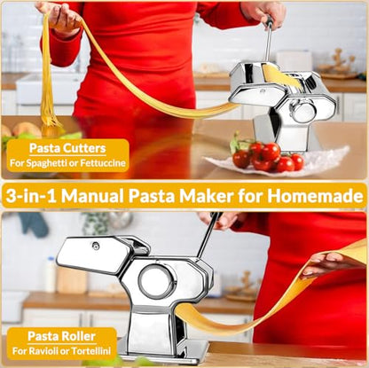 Pasta Maker - 7 Thickness Settings Pasta Roller & 2 Size Cutters