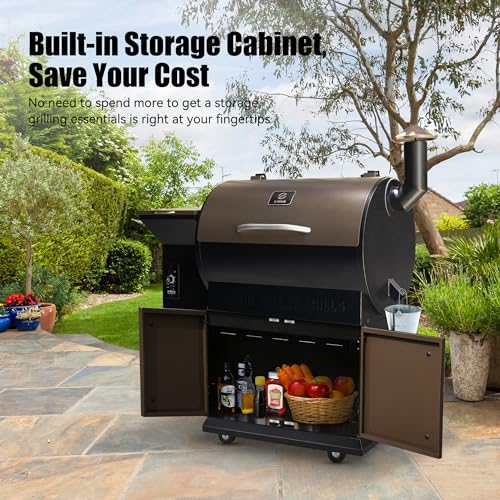Z GRILLS 2026 Upgrade Wood Pellet Grill Smoker with PID Control, Built-in Storage Cabinet, Rain Cover, 700 sq. in Cooking Area for Outdoor BBQ, Smoke, Bake and Roast