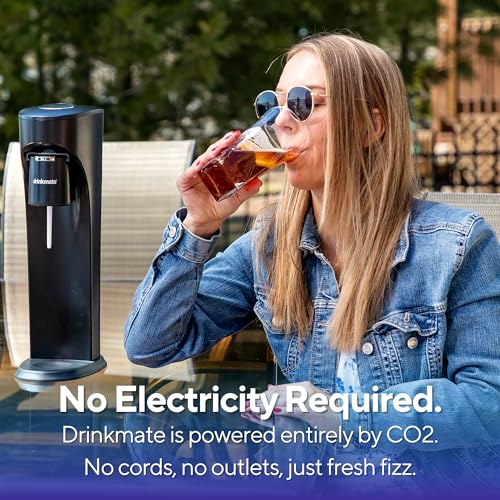 Drinkmate OmniFizz Sparkling Water Maker & Soda Streaming Machine | Carbonates Any Drink | STARTER KIT | Includes One 60L CO2 Cartridge + One BPA-Free Bottle (Royal Red)