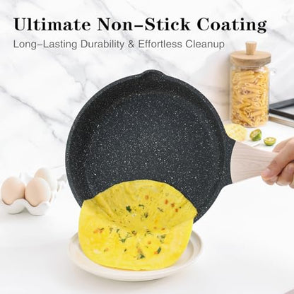 Kordisen Nonstick Frying Pan Set with Lids, 3 Piece Skillet Set, Healthy Induction Cooking Pan, Stay-Cool Handle, Compatible with All Stovetops, PFOA Free (8, 9.5, 11 Inch)