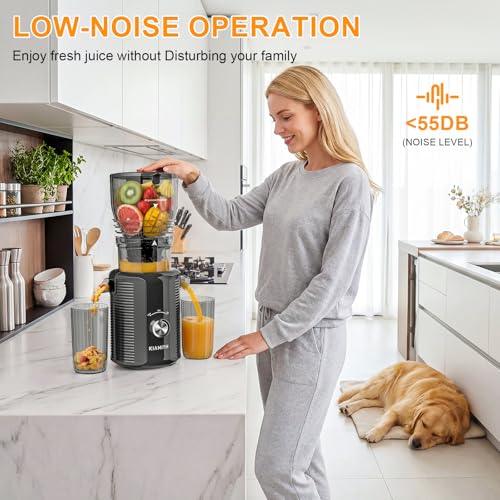 KIAMITH 300W Cold Press Juicer with 5.8" Extra-Large Feed Chute, Slow Masticating Juicer Machines for Fruits and Vegetables, High Juice Yield, Easy to Clean, Family Use, BPA Free (Black & Grey)