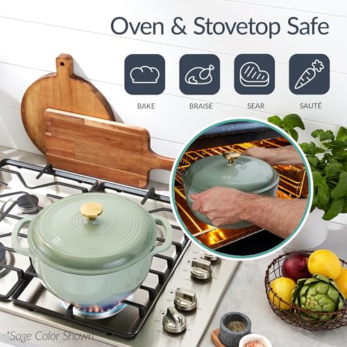 Best Choice Products Non-Stick Pot & Pan Cookware Set, Cast Iron, 2Qt Skillet W/Lid, 10" Grill Or Griddle Pan W/Press, 6Qt Enameled Dutch Oven, Non-toxic, For Cooking & Grilling - Cornflower