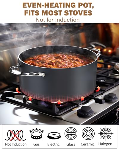 Cooks Standard Stock Pot Dutch Oven Casserole with Glass Lid, 7-Quart Classic Hard Anodized Nonstick Stockpot, Black