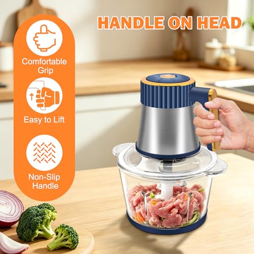 Food Processor, 5 Speed Meat Grinder with 2 Bowls(8 Cup+8 Cup), Blue