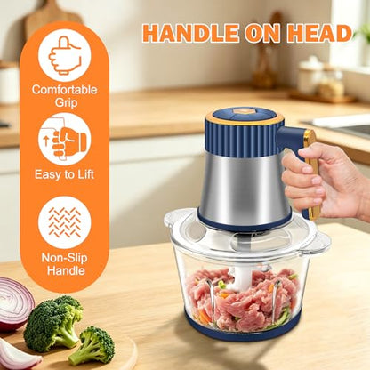 Food Processor, 5 Speed Meat Grinder with 2 Bowls(8 Cup+8 Cup), Blue