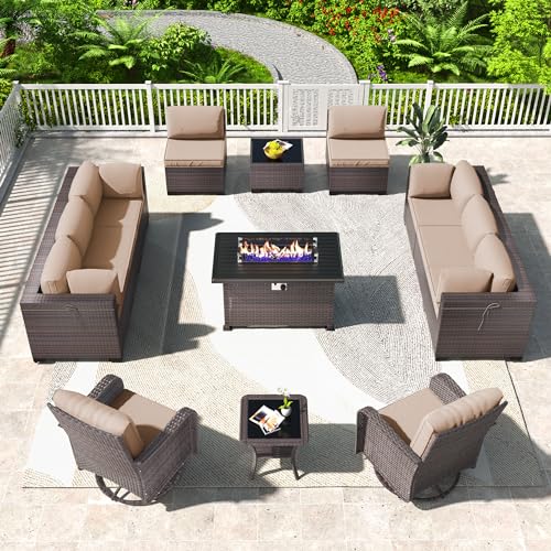 Kullavik 13 Piece Outdoor Patio Furniture Set with Fire Pit & Swivel Chairs